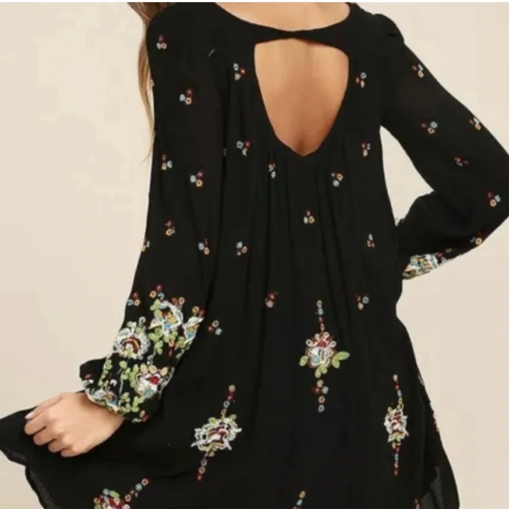 Free People Oxford Embroidered BoHo Mini Dress in Black - XS